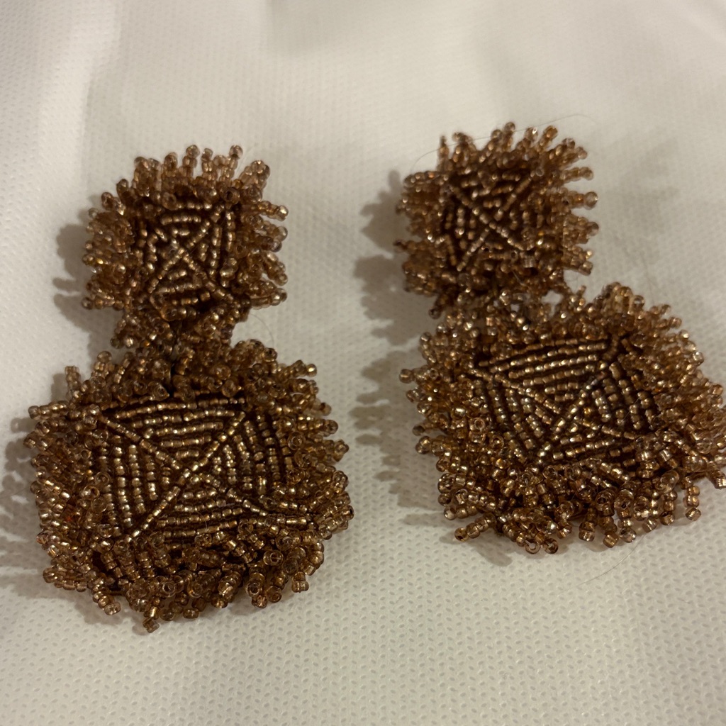 Mud Pie Beaded Double-Drop Statement Earrings - Bronze